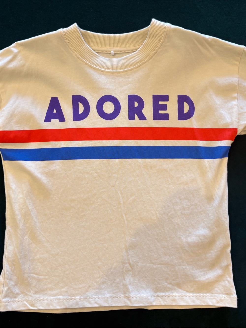 Mini Rodini Cream Tee with Purple Logo and Red & Blue Stripes